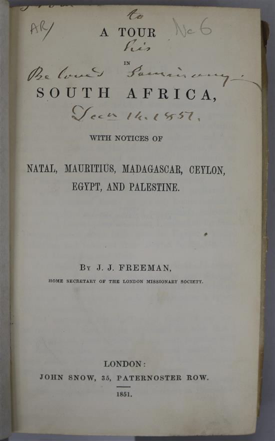 Freeman, Joseph John - Tour of South Africa, 8vo, half green morocco, joints split, with 1 map, torn (of 2) and
